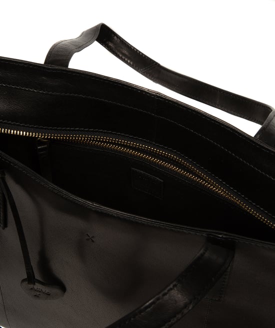 'Teya' Black Leather Tote Bag - Image 4