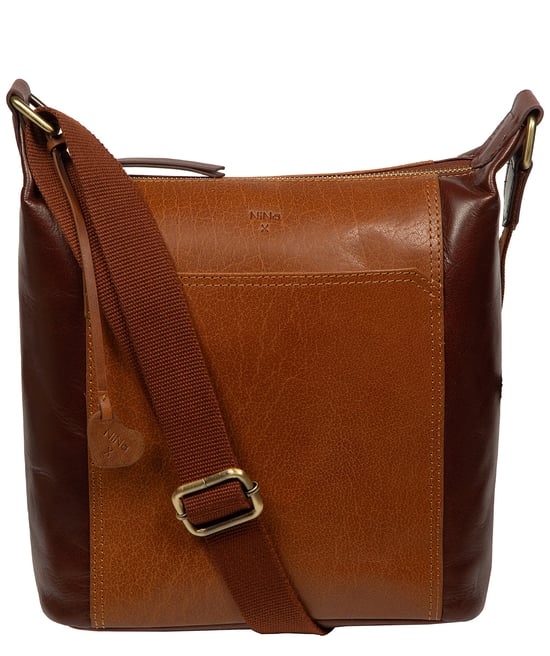 'Tiziana' Conker Brown & Dark Tan Leather Shoulder Bag - Image 1
