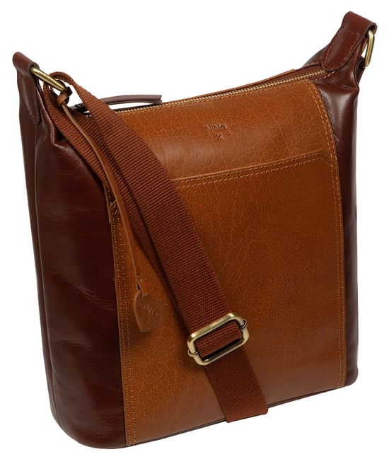 'Tiziana' Conker Brown & Dark Tan Leather Shoulder Bag - Image 3
