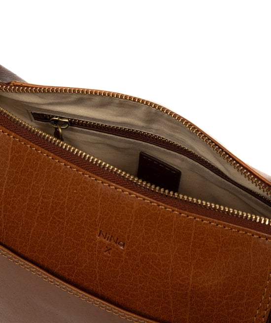 'Tiziana' Conker Brown & Dark Tan Leather Shoulder Bag - Image 4