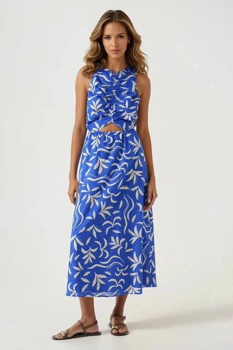 Blue Leaf Print Summer Dress - Image 1