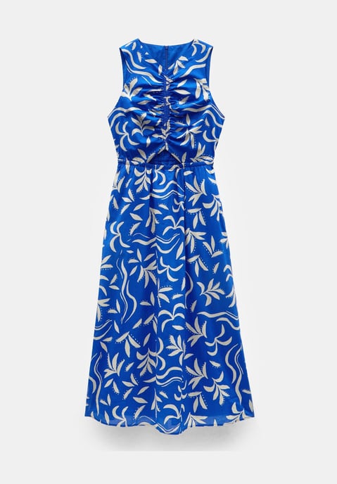 Blue Leaf Print Summer Dress - Image 3