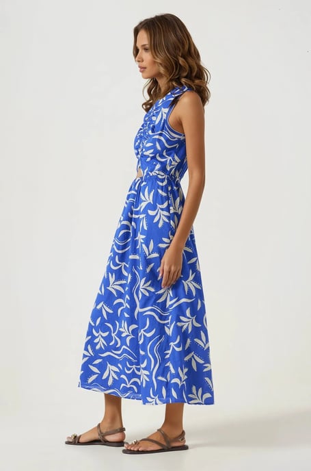 Blue Leaf Print Summer Dress - Image 5