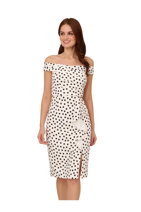 Polkadot Drape Sheath Dress - Image 1