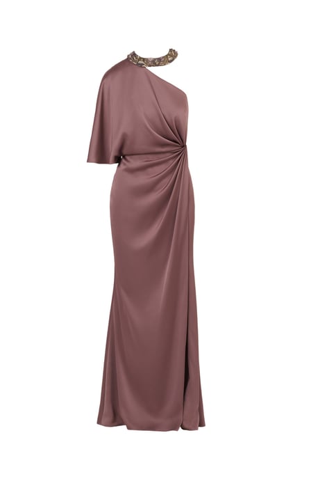 Crepe Back Satin Long Dress - Image 4