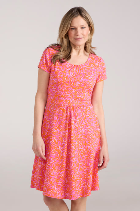 Orchid Patterned Women's UV Summer Dress with Side Pockets Holiday Beach Dress Pink - Image 1
