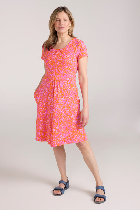 Orchid Patterned Women's UV Summer Dress with Side Pockets Holiday Beach Dress Pink - Image 2