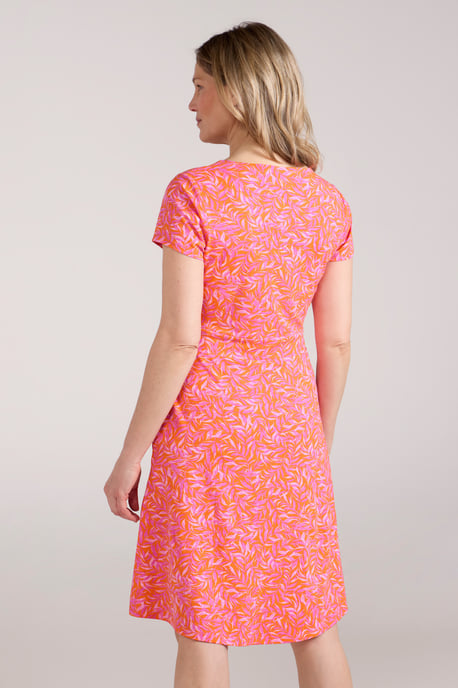 Orchid Patterned Women's UV Summer Dress with Side Pockets Holiday Beach Dress Pink - Image 3