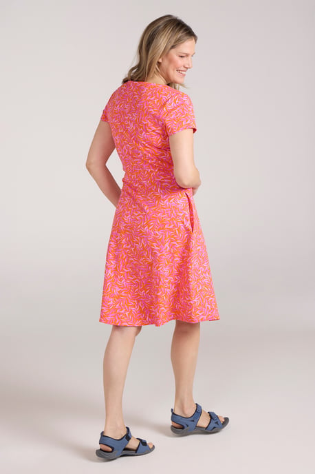 Orchid Patterned Women's UV Summer Dress with Side Pockets Holiday Beach Dress Pink - Image 4
