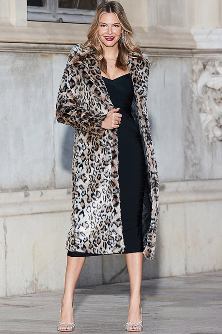 Leopard Print Premium Faux Fur Longline Coat - Image 1