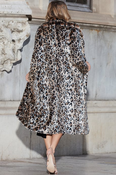 Leopard Print Premium Faux Fur Longline Coat - Image 3
