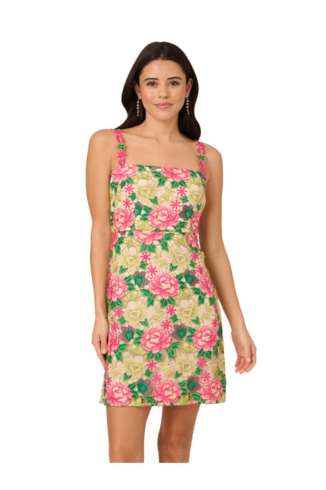 Floral Embroidery Short Dress - Image 1