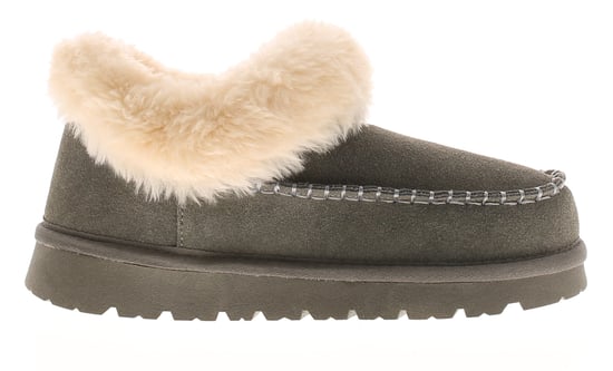 Apache Womens Slipper Cuddle Bootee Faux Fur Lining Leather Suede Grey - Image 2
