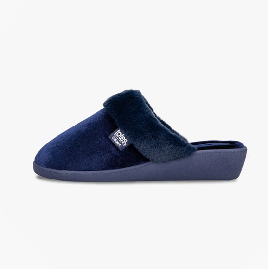 Totes Isotoner Sparkle Velour Heeled Mule Womens Mule Slippers Navy - Image 2