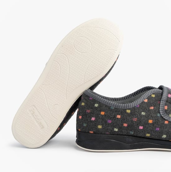 Padders Camilla Womens (2e Fit) Touch Fasten Polka Dot Slippers Grey/multi - Image 3