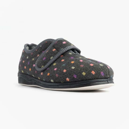 Padders Camilla Womens (2e Fit) Touch Fasten Polka Dot Slippers Grey/multi - Image 4