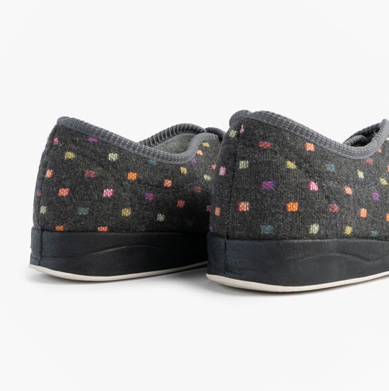 Padders Camilla Womens (2e Fit) Touch Fasten Polka Dot Slippers Grey/multi - Image 5
