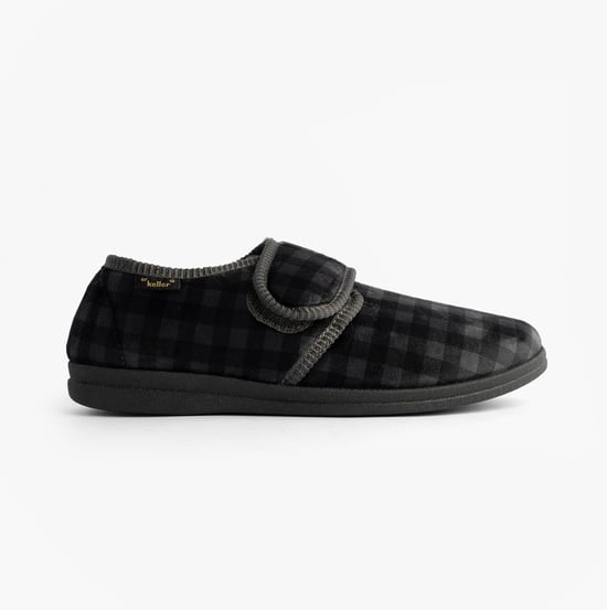 Dr Keller Darren Velc Mens Touch Fasten Slippers Grey - Image 1