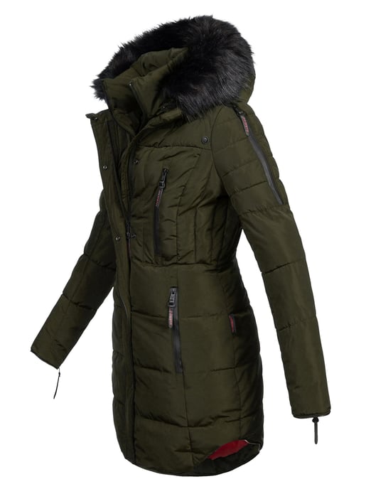 Marikoo lange dames winterjas Moonshine met imitatiebontkraag & teddyvoering - Image 2