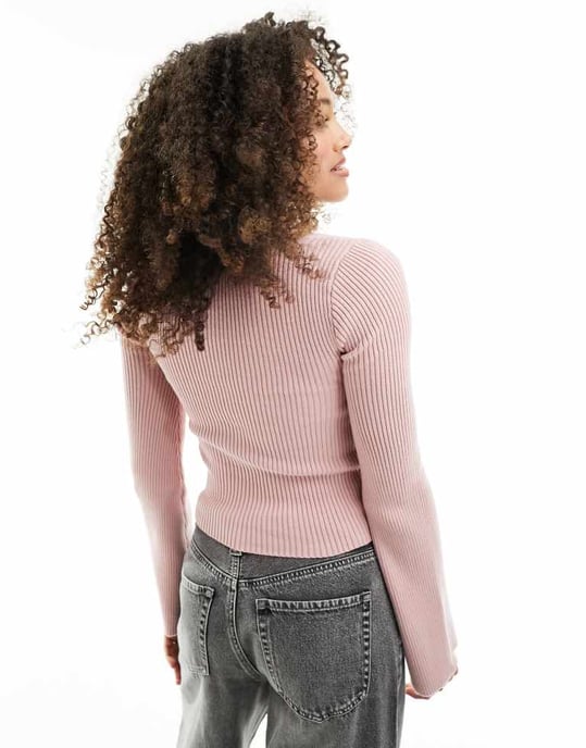 Hollister – Rosa tröja med smal passform och fyrkantig halsringning och flöjtärmar - Image 3