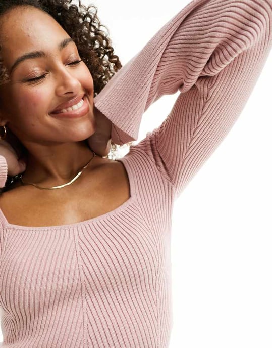 Hollister – Rosa tröja med smal passform och fyrkantig halsringning och flöjtärmar - Image 4