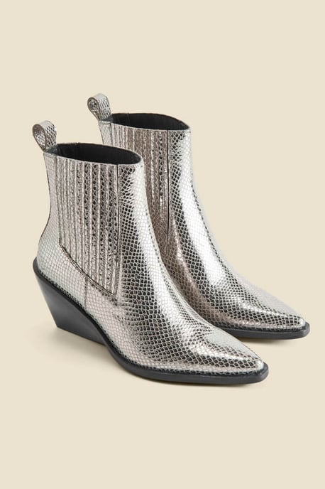 Silver Leather Western Stack Heel Boots - Image 2