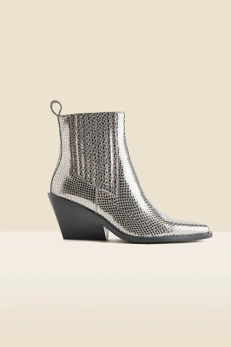 Silver Leather Western Stack Heel Boots - Image 3