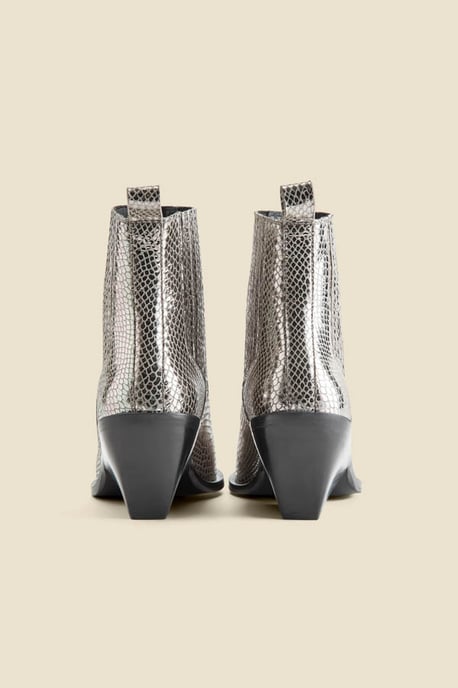 Silver Leather Western Stack Heel Boots - Image 4