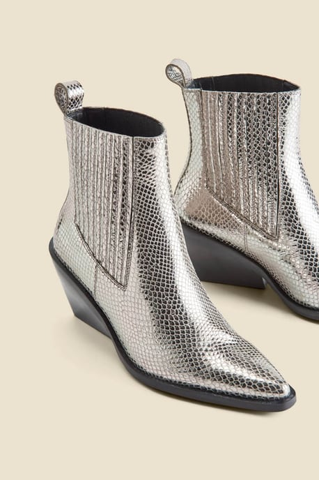 Silver Leather Western Stack Heel Boots - Image 5