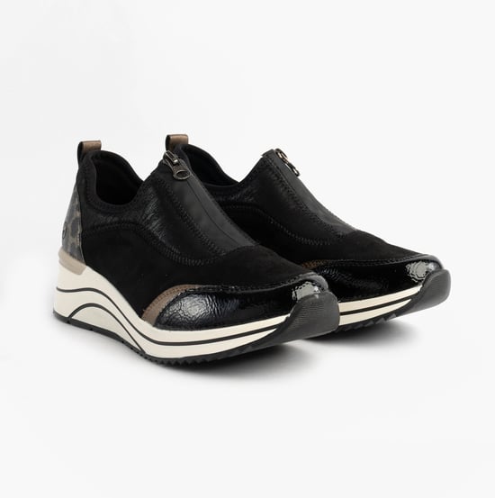 Remonte D0t08-02 Womens Front Zip Wedge Trainer Black - Image 4