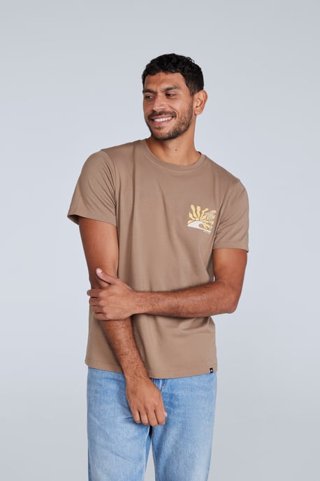 'Jacob' Men's Cotton T-Shirt Comfy Beach Summer Casual Tee Tan - Image 2