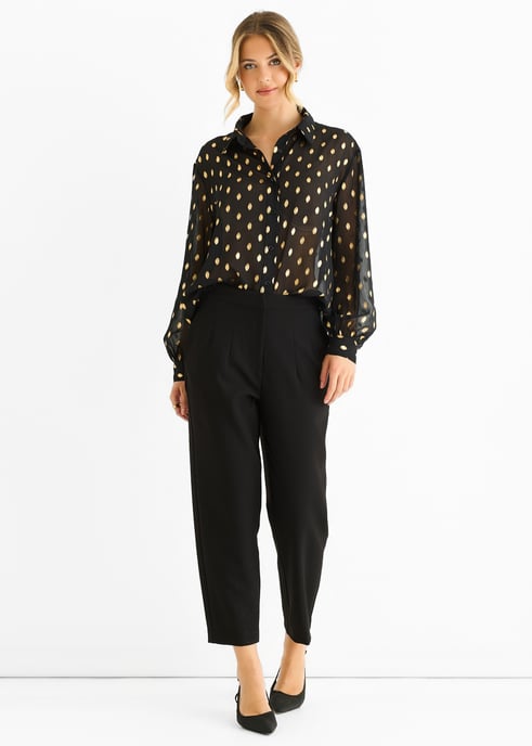 Black Chiffon Foil Jacquard Sheer Shirt - Image 1