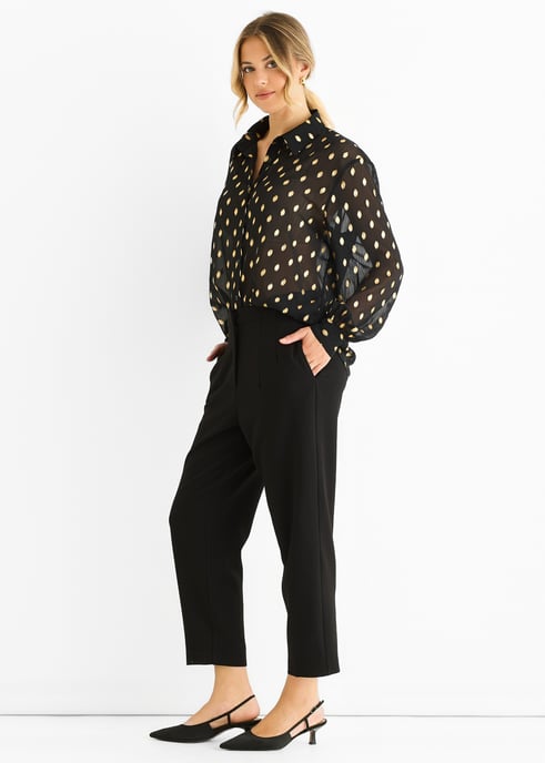 Black Chiffon Foil Jacquard Sheer Shirt - Image 3