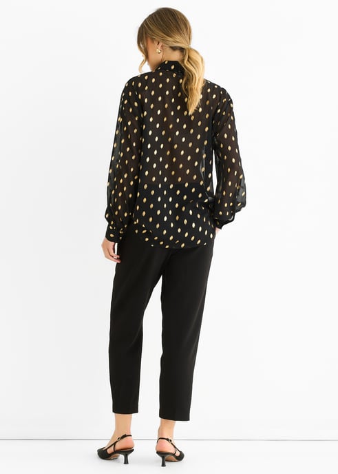 Black Chiffon Foil Jacquard Sheer Shirt - Image 4