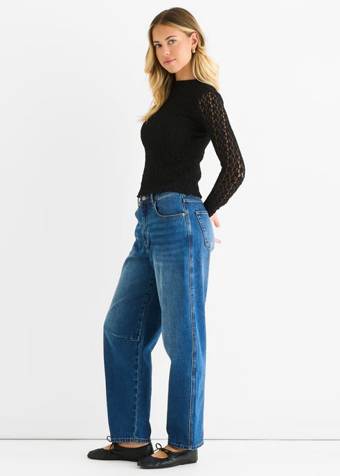Black High Neck Jersey Lace Long Sleeves Top - Image 3