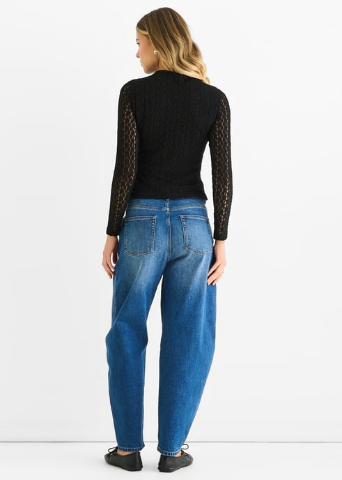 Black High Neck Jersey Lace Long Sleeves Top - Image 4