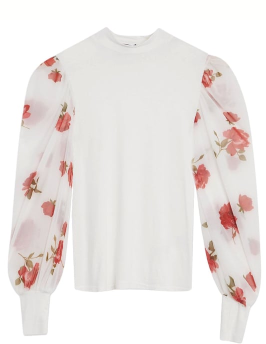 Floral Mesh Sleeve Top - Image 3