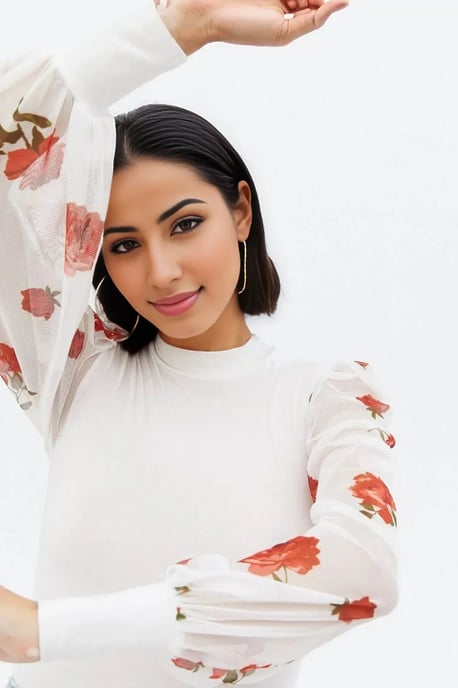 Floral Mesh Sleeve Top - Image 4