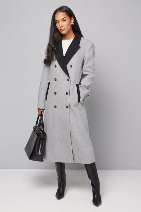 Contrast Collar And Pocket Detail Coat - Image 1
