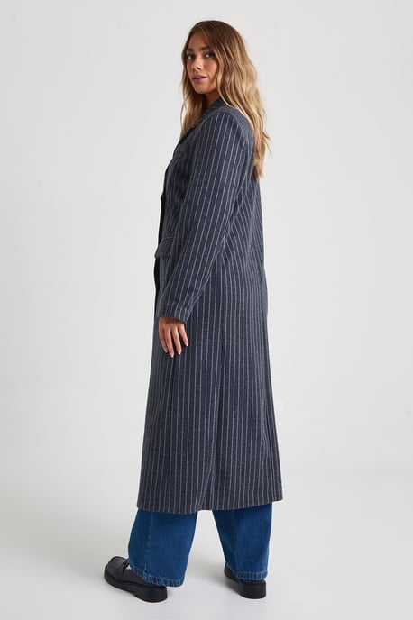 Wool Look Pinstripe Oversized Maxi Jacket - Image 2