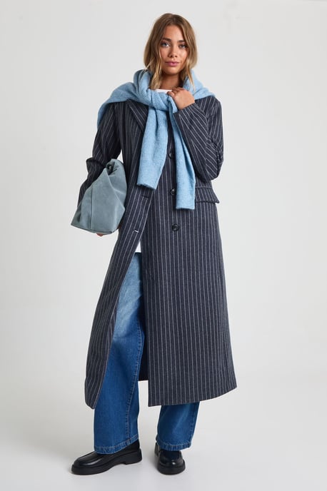 Wool Look Pinstripe Oversized Maxi Jacket - Image 3