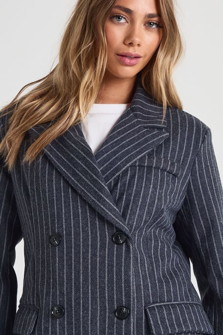 Wool Look Pinstripe Oversized Maxi Jacket - Image 4