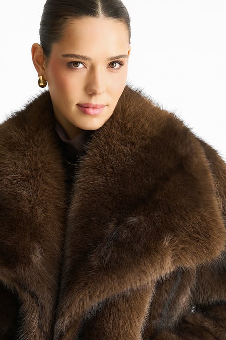 Coffee Ombre Lapel Faux Fur Jacket - Image 2