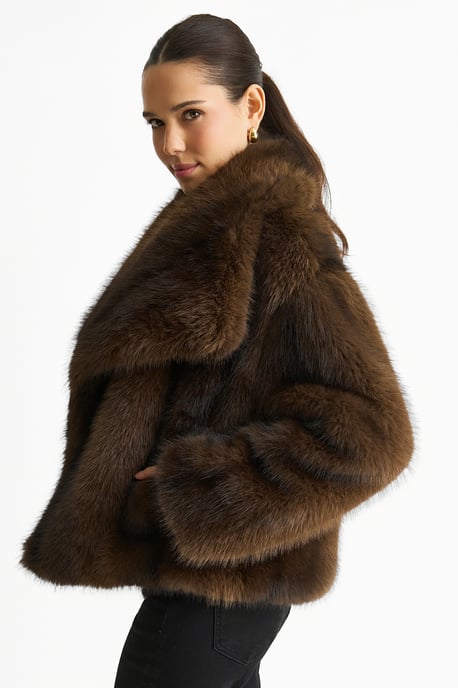 Coffee Ombre Lapel Faux Fur Jacket - Image 3