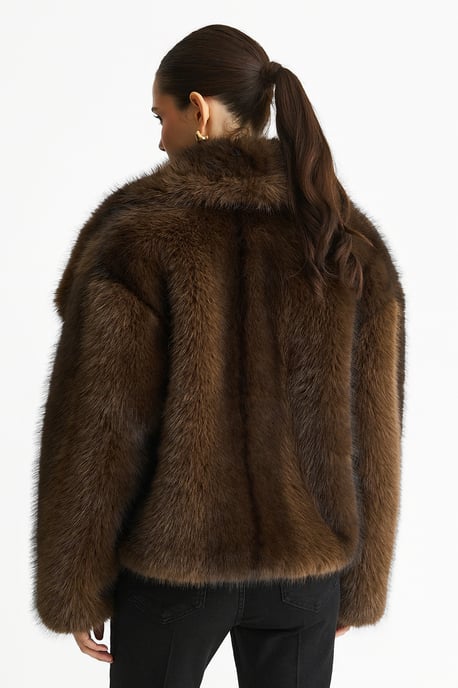 Coffee Ombre Lapel Faux Fur Jacket - Image 4