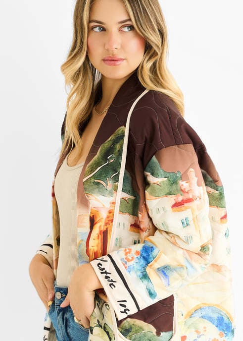 Chocolate Water Print Lightweight Quilted Jacket - Image 3