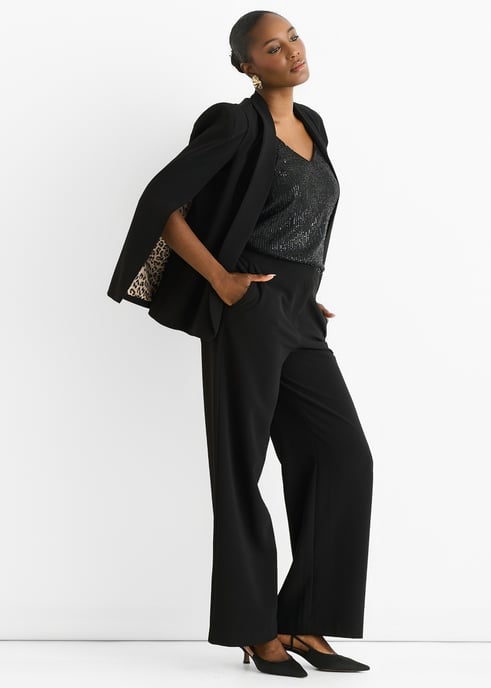 Black Contrast Animal Lining Tailoring Cape Blazer - Image 3