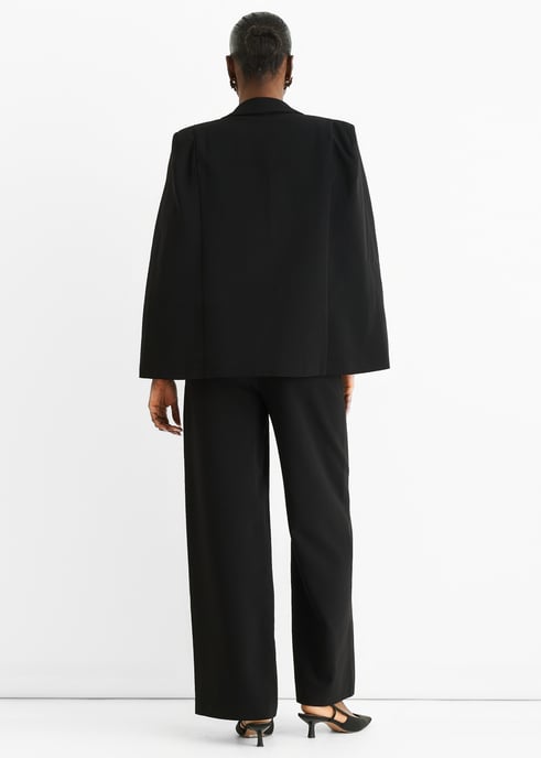 Black Contrast Animal Lining Tailoring Cape Blazer - Image 4