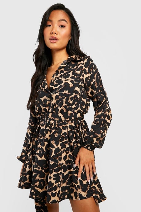 Petite Leopard Print Skater Shirt Dress - Image 3