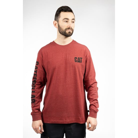 Caterpillar Merkenbanner Lange Mouwen Katoenen Heren Rode T-Shirt - Image 1